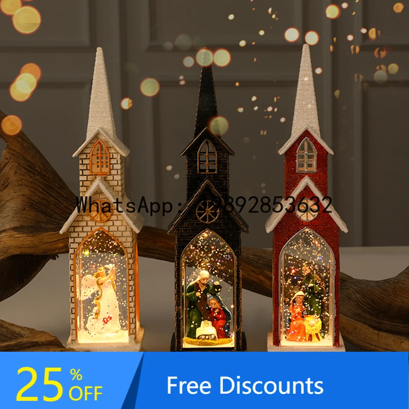

XL Christmas Scene Decorations Glowing Interior Snow House Small Lanterns Window Display Tabletop Ornaments