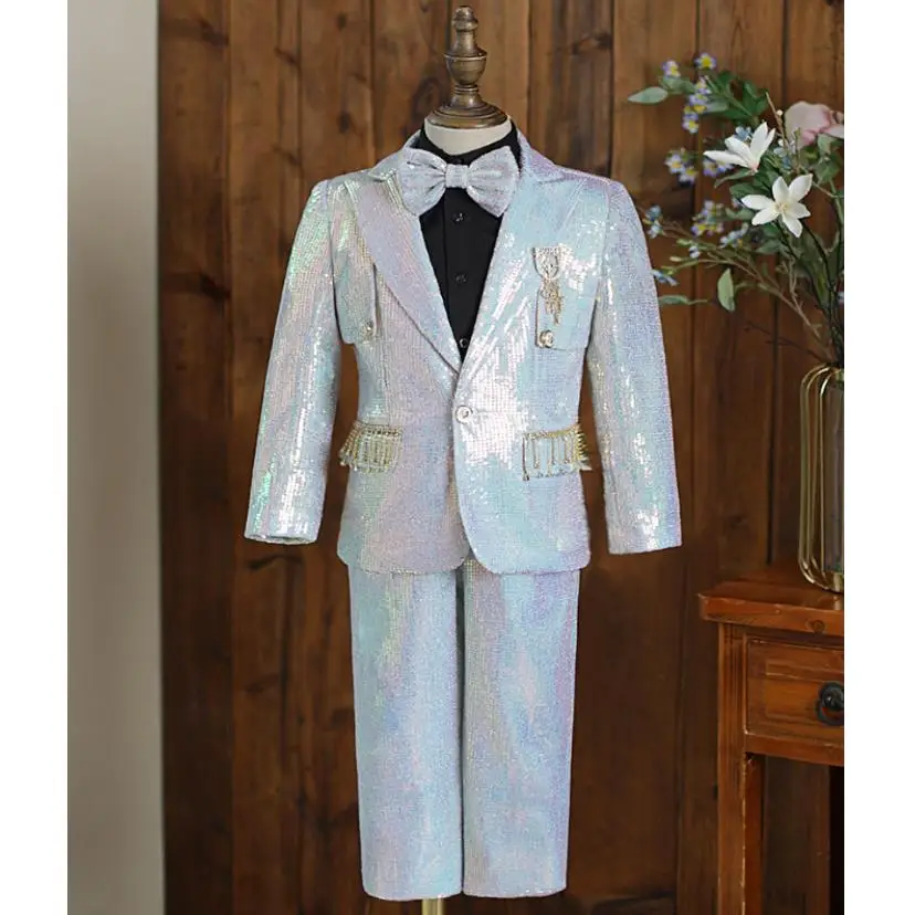 5PCS 2023 New Children\'s Host Performance Suit Sequins Design Boys Sets Kids Birthday Wedding Formal Party Costume A3058