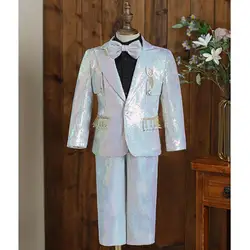 5PCS 2023 New Children's Host Performance Suit Sequins Design Boys Sets Kids Birthday Wedding Formal Party Costume A3058