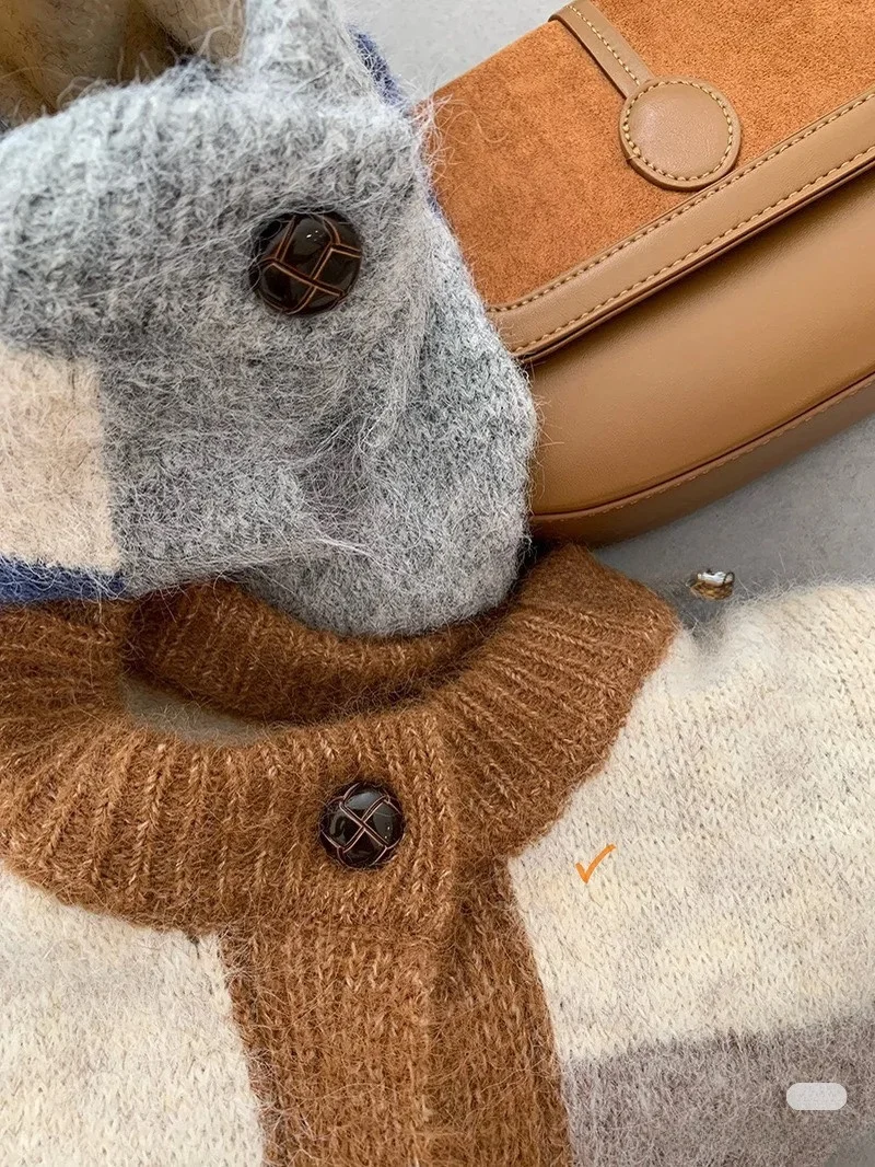 Korean Sle round Ne Knitted Open Cardigan Women's Autumn Winter New Soft Cozy Striped Color Blo Casual Sweater Jaet