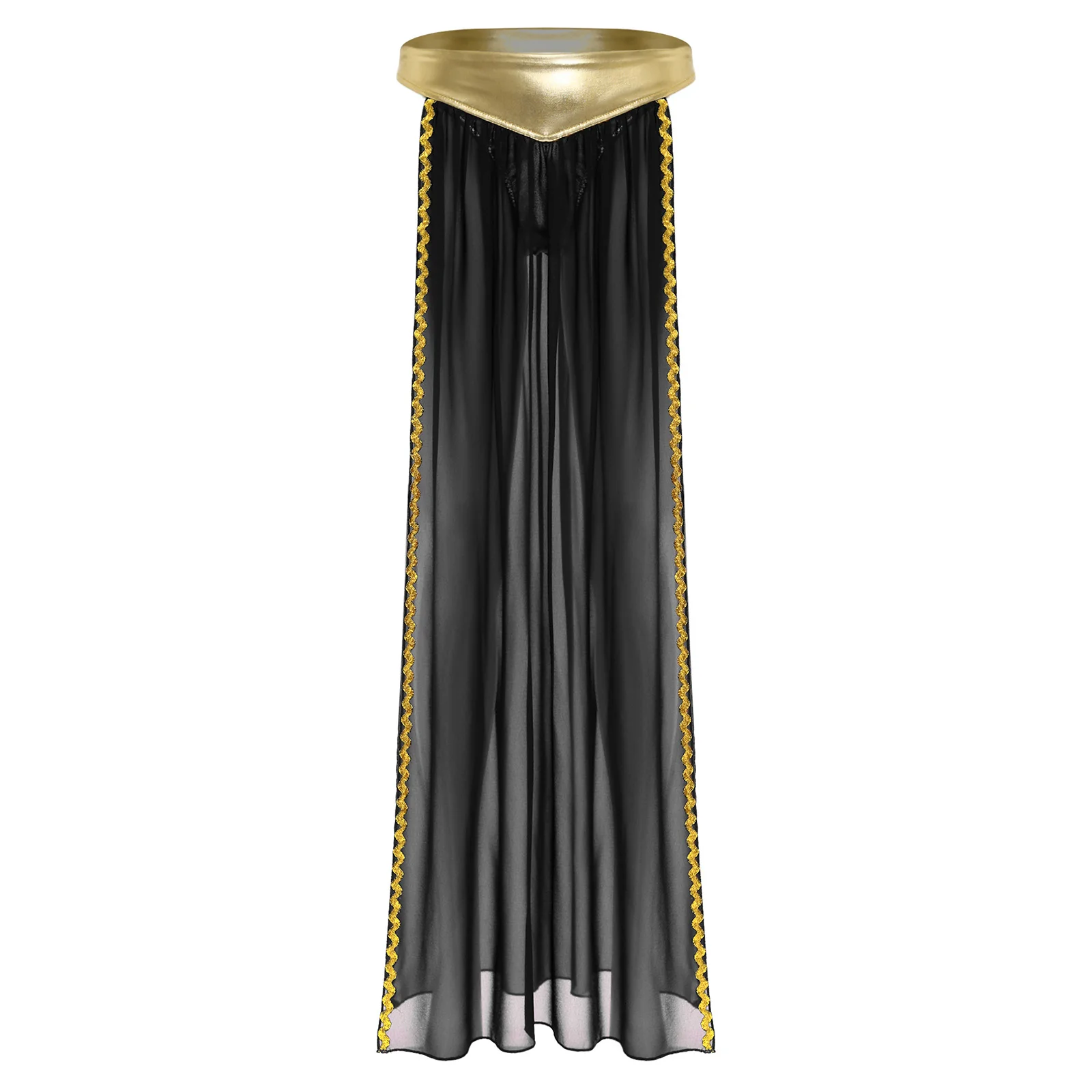 

Womens Halloween Party Ancient Egyptian Queen Role Play Skirt Metallic Shiny Briefs with Chiffon Skirt Carnival Cosplay Outfit