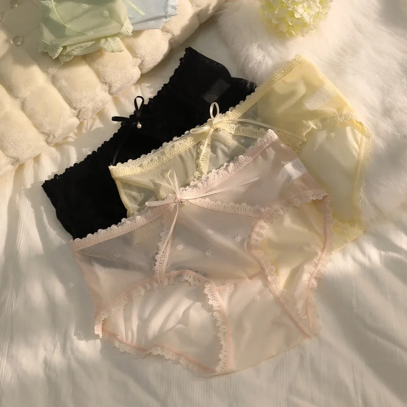 花付きのセクシーなレースブリーフ,三角形のパンティー,通気性のある下着,柔らかい下着,女性のためのファッショナブル