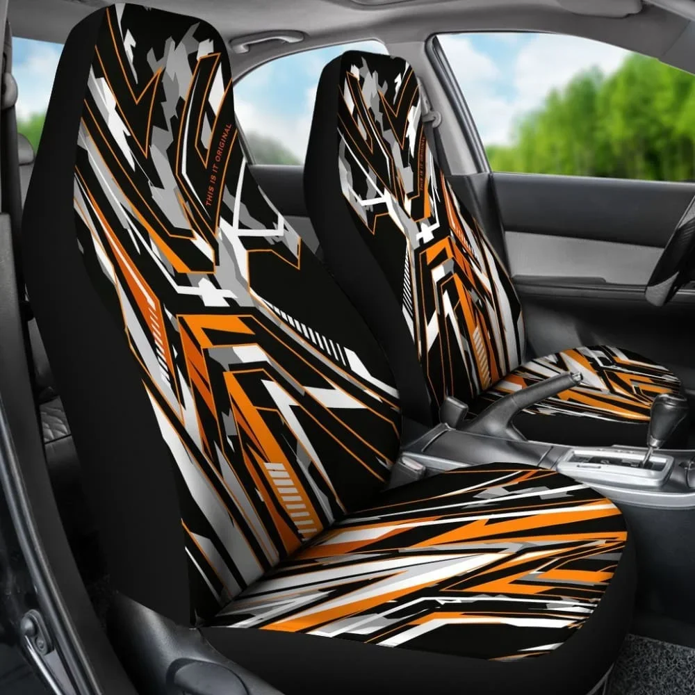 Extreme Racing Army Style Black & Orange Design Car Seat Covers,Pack of 2 Universal Front Seat Protective Cover