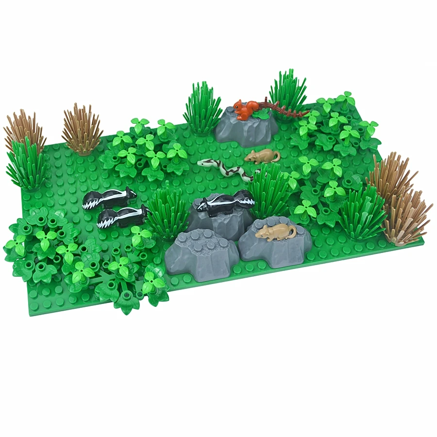 DIY Pflanzen Dschungel Wald Busch Szene Tropische Wildtiere Eichhörnchen Schlange Baum Fels Habitat Bausteine Zusammengebautes Kinderspielzeug – Detail 3