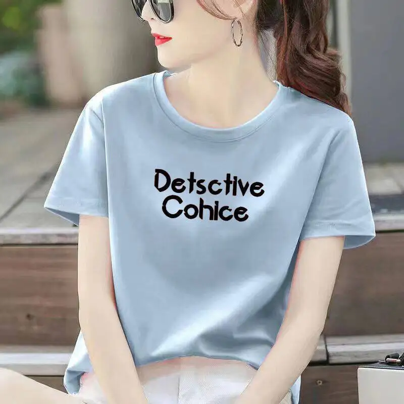 

Fashionable Short Sleeve T-Shirt for Mom Korean Style Casual Print Women's Top Slimming Commute Suitable All Seasons