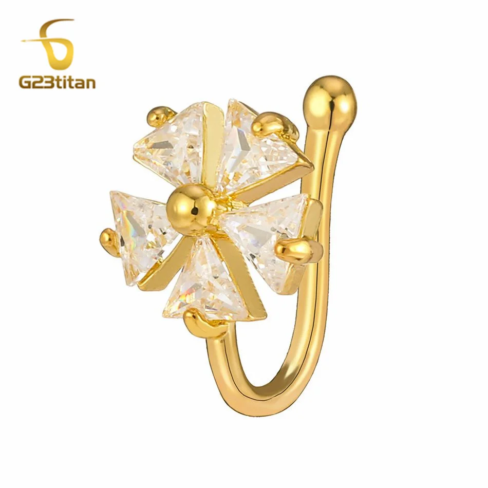 Fake Piercing Nose Ring Earring Five Zircon Flower U-shaped Nose Clip Hypoallergenic Non-perforated Women's Jewelry Decoration