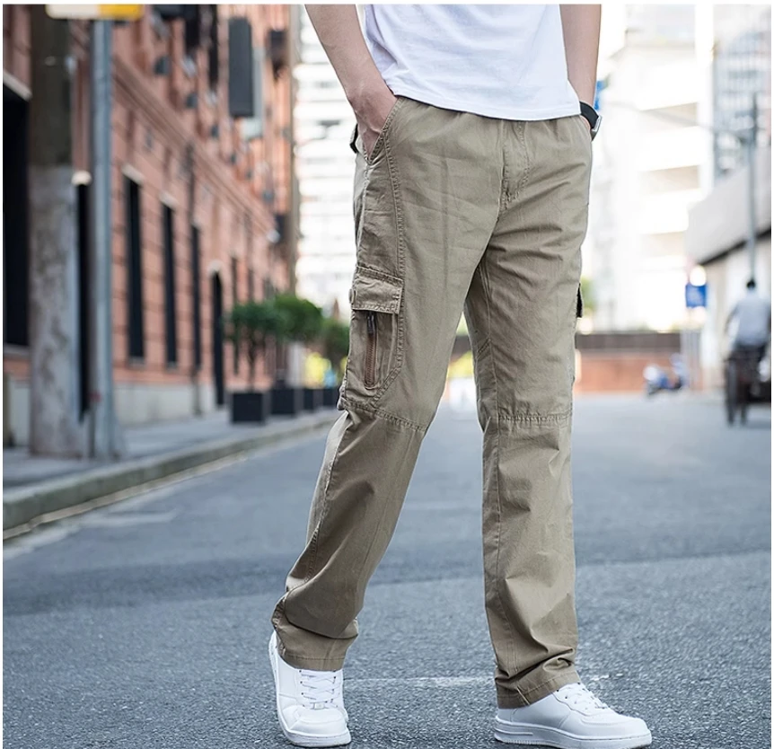 

Autumn new solid color loose casual pants men's large size tracksuit pants straight leg cargo brand all-in-one pants