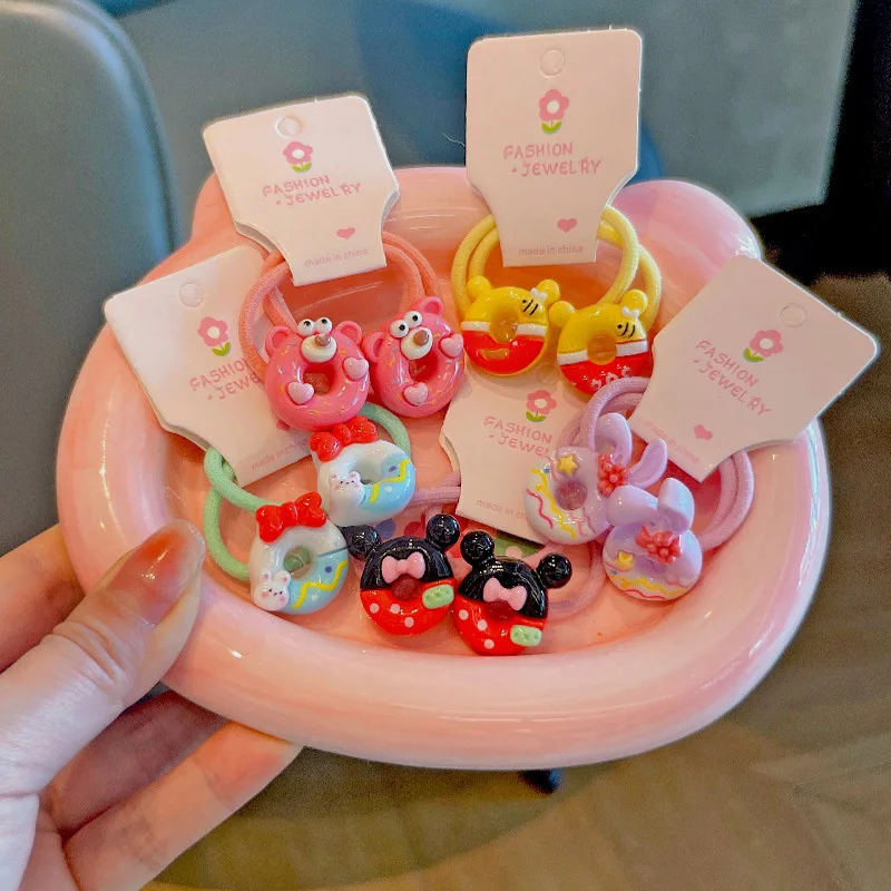 2PCS New Lovely Cartoon Donut Animals Girls Kids Elastic Hair Bands Princess Hair Accessories Children Hair Ties Baby Headwear