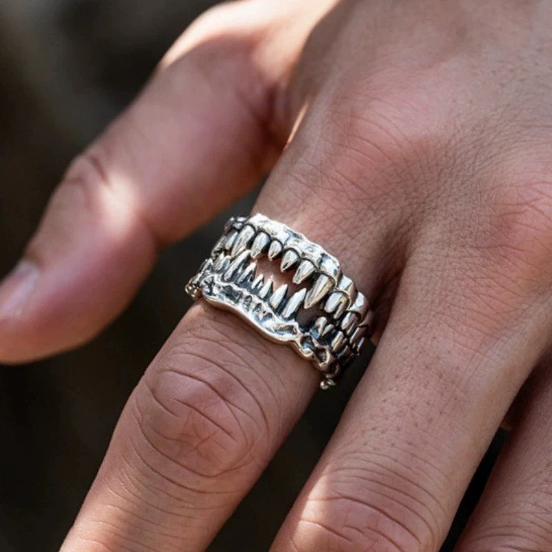 【Two-in-One】Thai Silver Abyssal Maw Ring Men's Personality Premium Jewelry Unique Unisex Design Ring Set KOFSAC