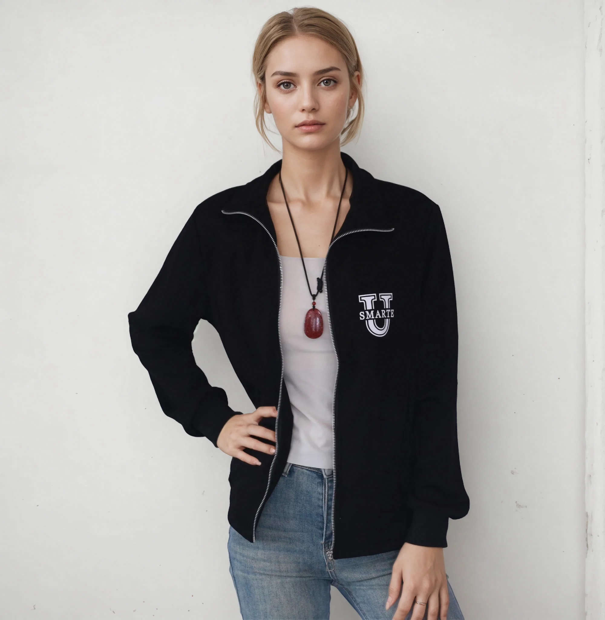 1 piece of new casual stand collar cropped cardigan jacket alphabet print sweatshirt fall top womenswear