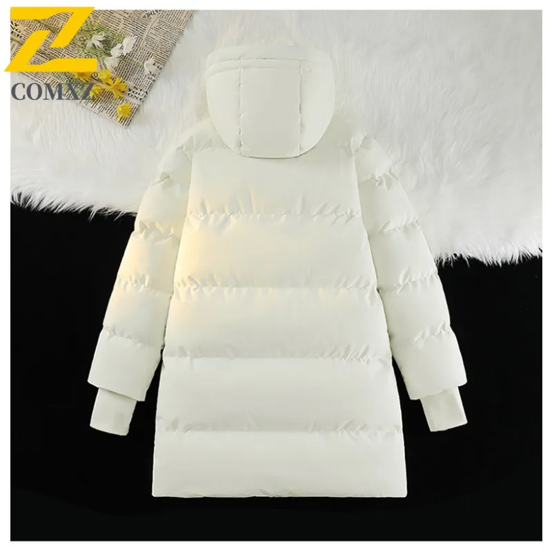 COMXZ Padding Coat Mid-Length Solid Color Hood Working Windproof Parka Loose Thickened Lightweight Autumn Winter Trench Coat
