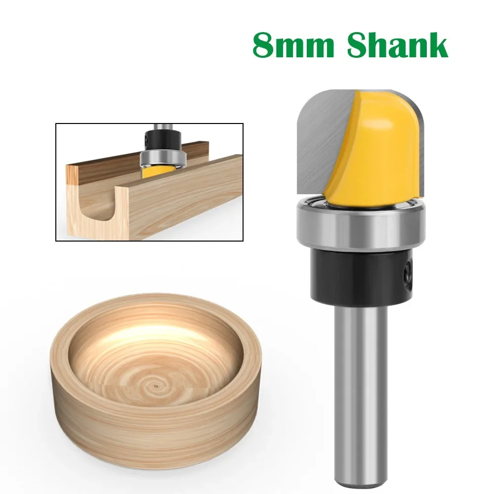 1pc 8mm Shank 1-1/8 Diameter Bowl Tray Router Bit Round Nose Milling Cutter with Bearing for Wood Woodworking