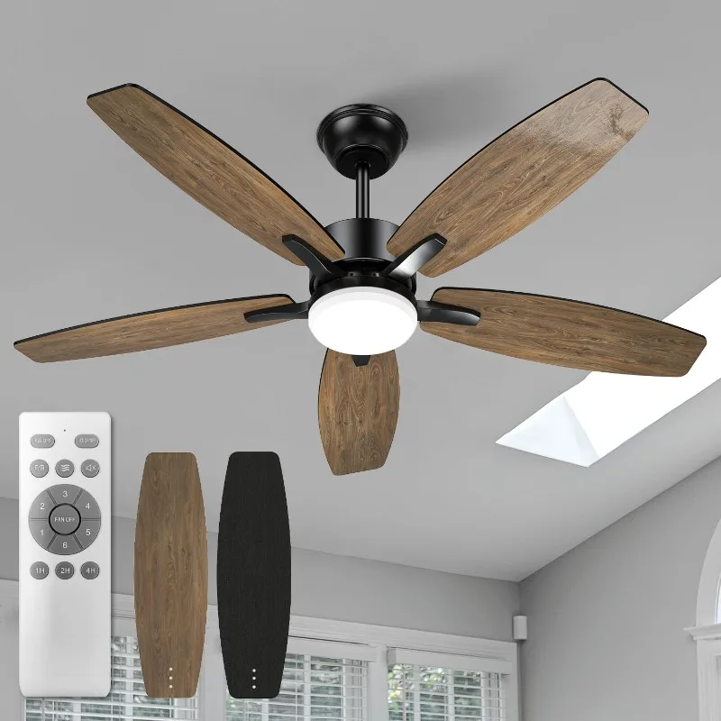 42 Inch Ceiling Fan with Light, Small Black Ceiling Fan with Remote, Reversible DC Modern Fan Light with 3CCT, 6 Speeds