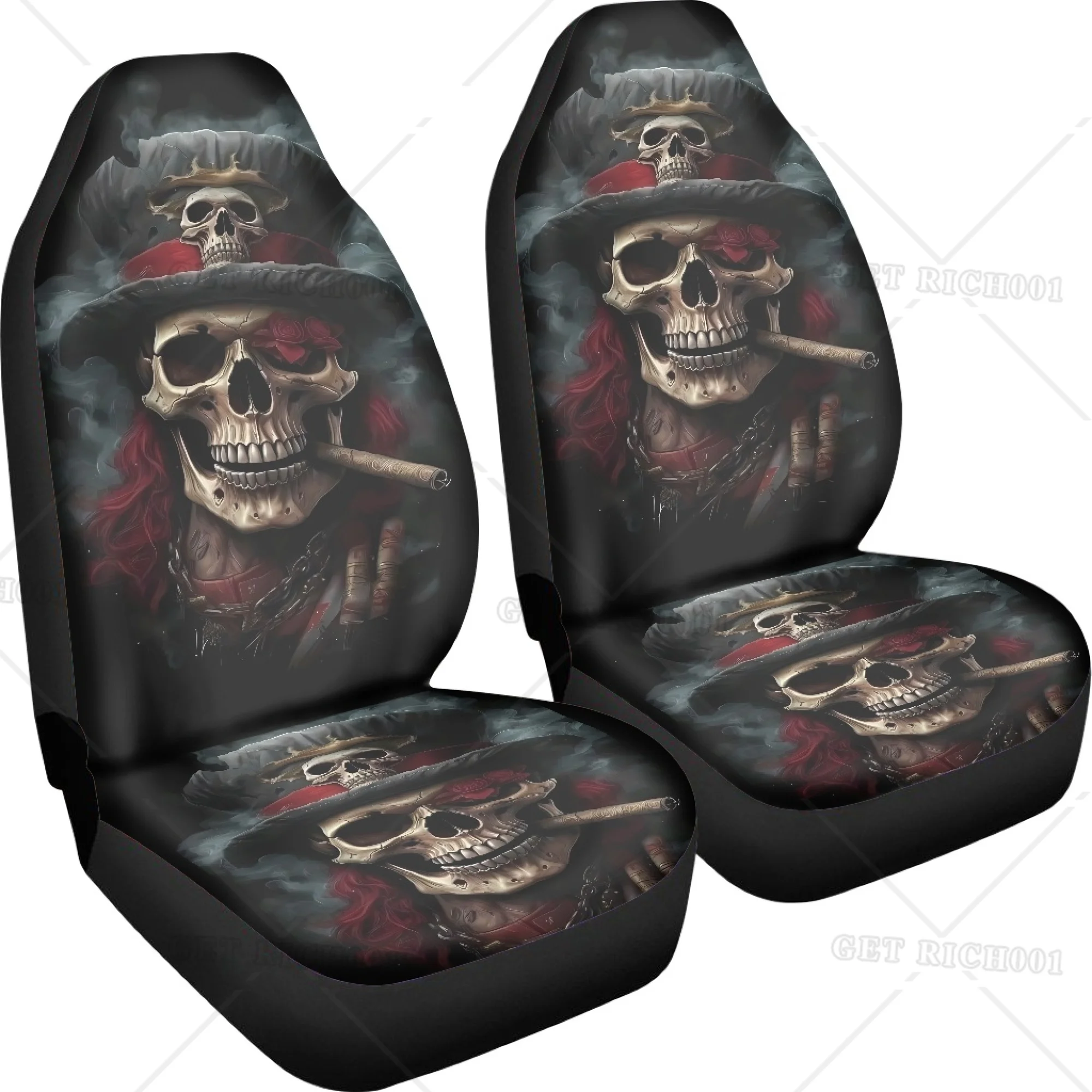 2 szt. Pokrowce na siedzenia Skull Rose Pirate Uniwersalne dopasowanie do sedanów SUV-ów i ciężarówek Zmywalne i łatwe w montażu pokrowce na przednie siedzenia — zdjęcie 5