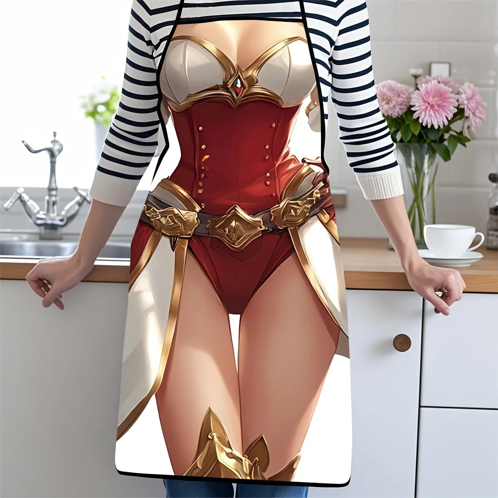 

Фартук с иллюстрацией воительницы в доспехах, водонепроницаемый, из полиэстера, для кухни, готовки, выпечки, барбекю, вечеринок, прикольный подарок, декор для дома