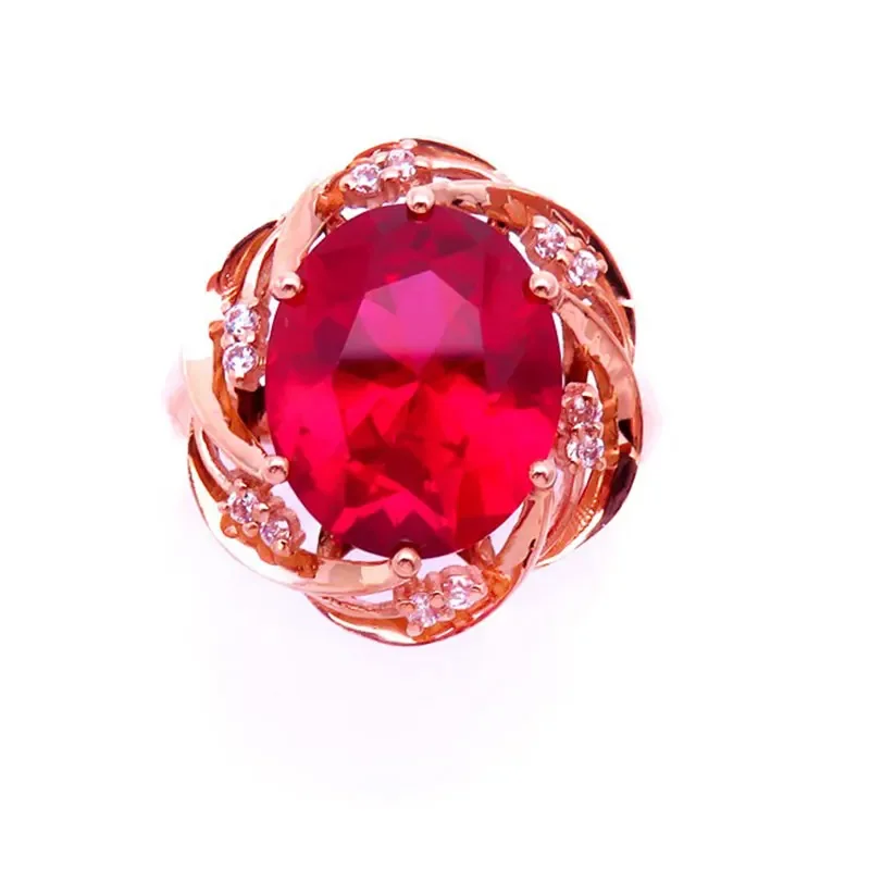 585 Purple 14K Rose Gold Inlaid Flower Ruby Rings For Women Adjustable Elegant Crystal Charm Wedding Engagement Jewelry