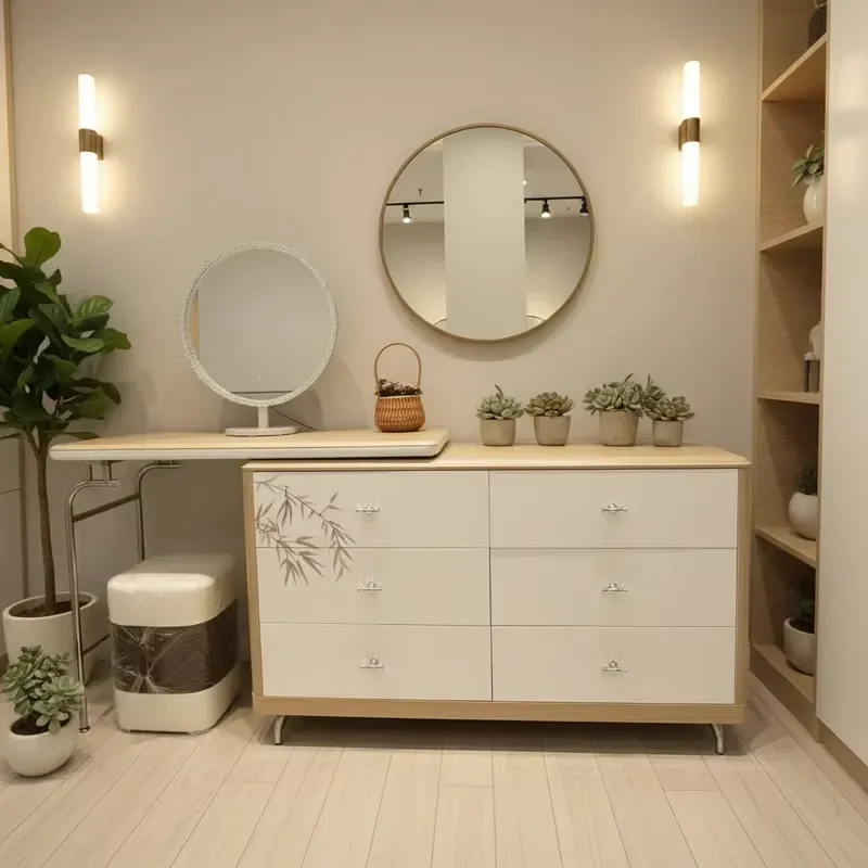 for Luxury Custom Dressing Table 3 Drawers Wooden Vanity Set Suitable for Hotel Projects