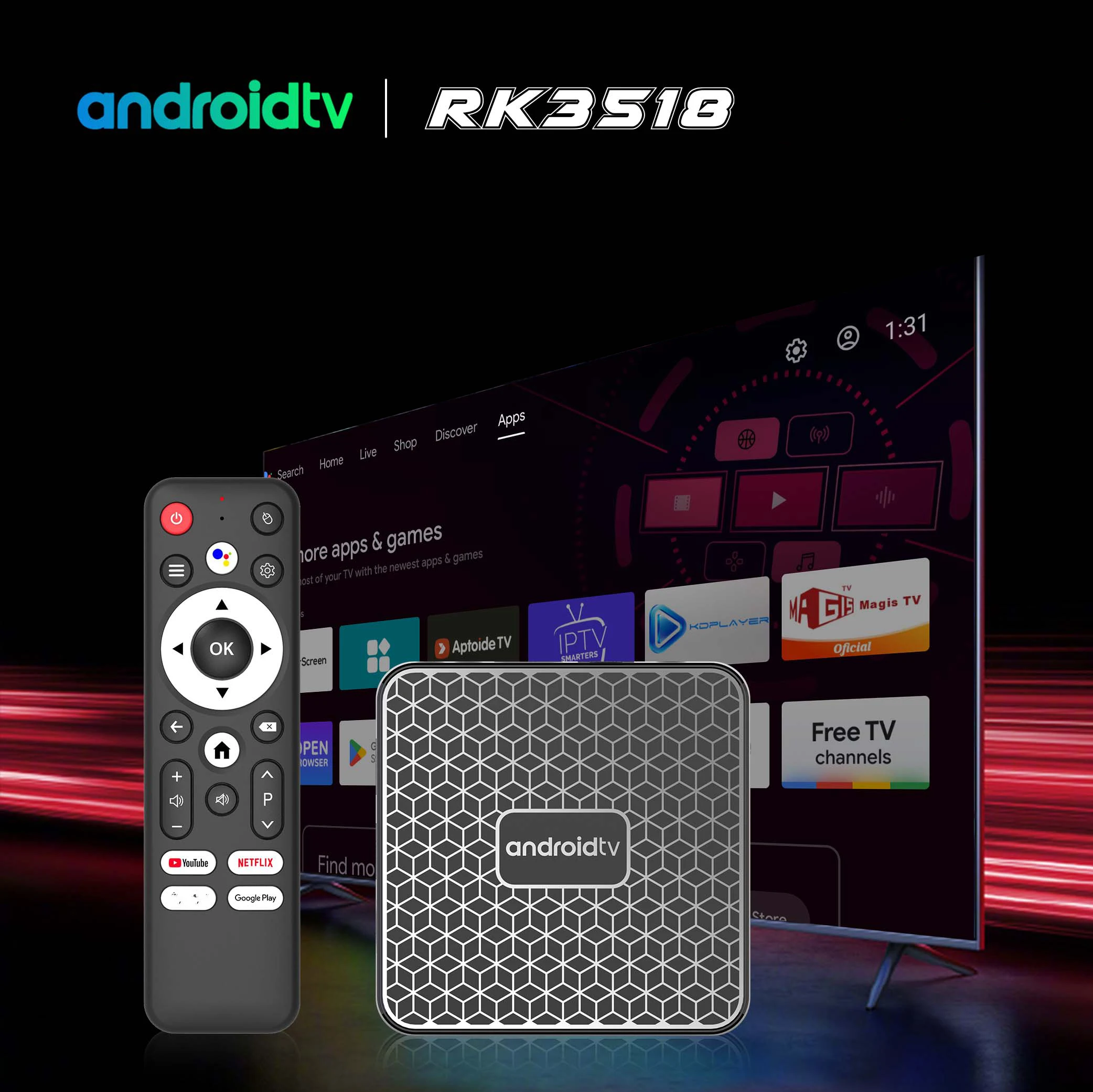 RK3518 Android TV Box Hulu Google Play TikTok Ready Smart Voice Control Dual-Band 2.4G/5G Wi-Fi 4K HDR Media Streamer Bluetooth