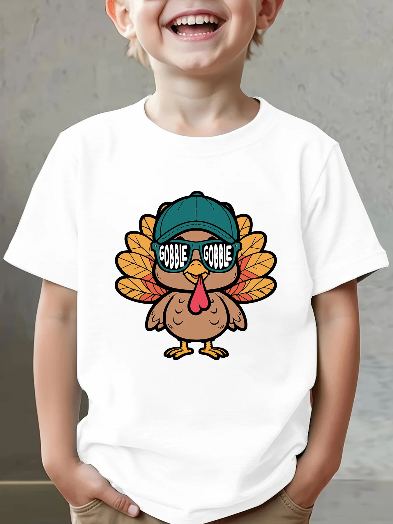 Cool Cap Sunglasses Gobble Turkey Family Matching Cotton T Shirts Short Sleeve Summer Tees For Mom Dad Boys Girls Daily Tops