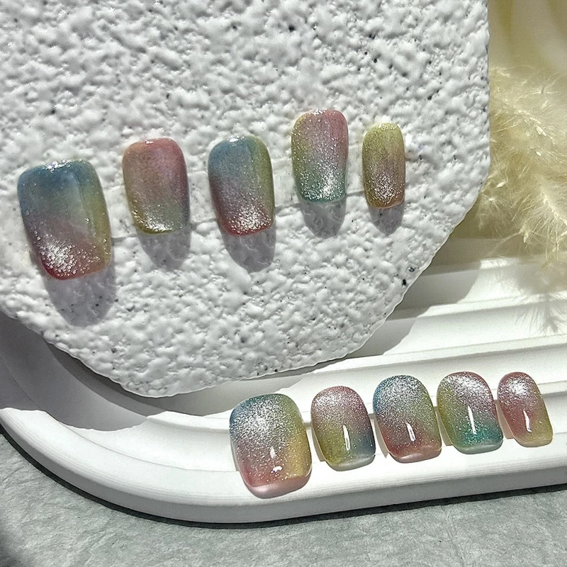 Cuentas de cristal de ojo de gato coloridas prensa hecha a mano en uñas dopamina lindo ojo de gato purpurina parches para uñas postizas