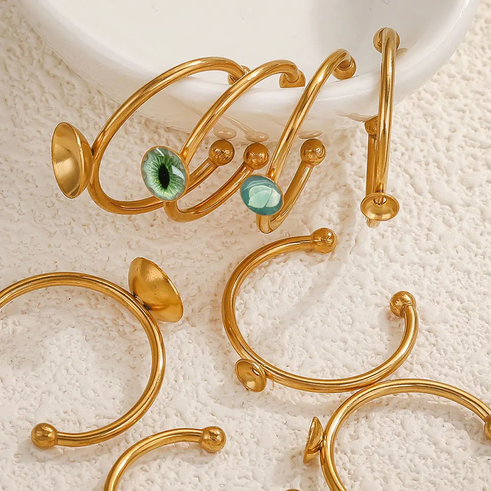 10pcs Stainless Steel Adjustable Ring Settings Peal Blank Base Gold 4 5 6 8MM DIY Ladies Finger Ring Jewelry Making Supplies