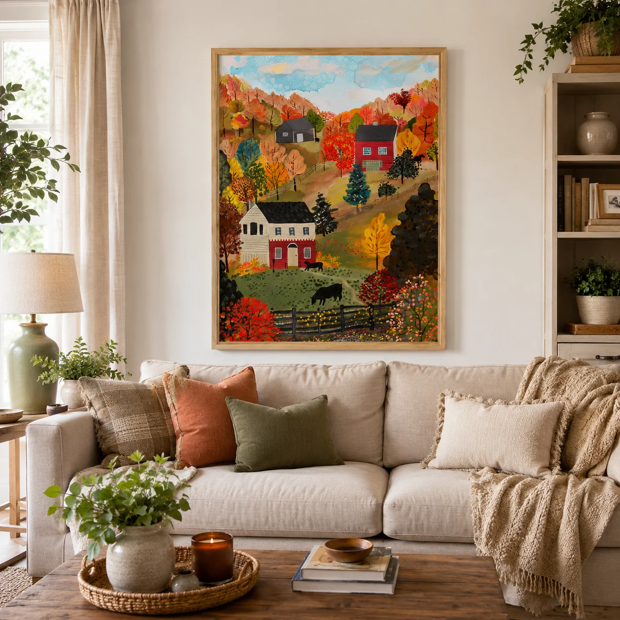 Quaint Farm Life Painting - Grandma Moses Style Artwork,Canvas Wall Print,High‑Grade Home Decoration Artwork for Bedroom