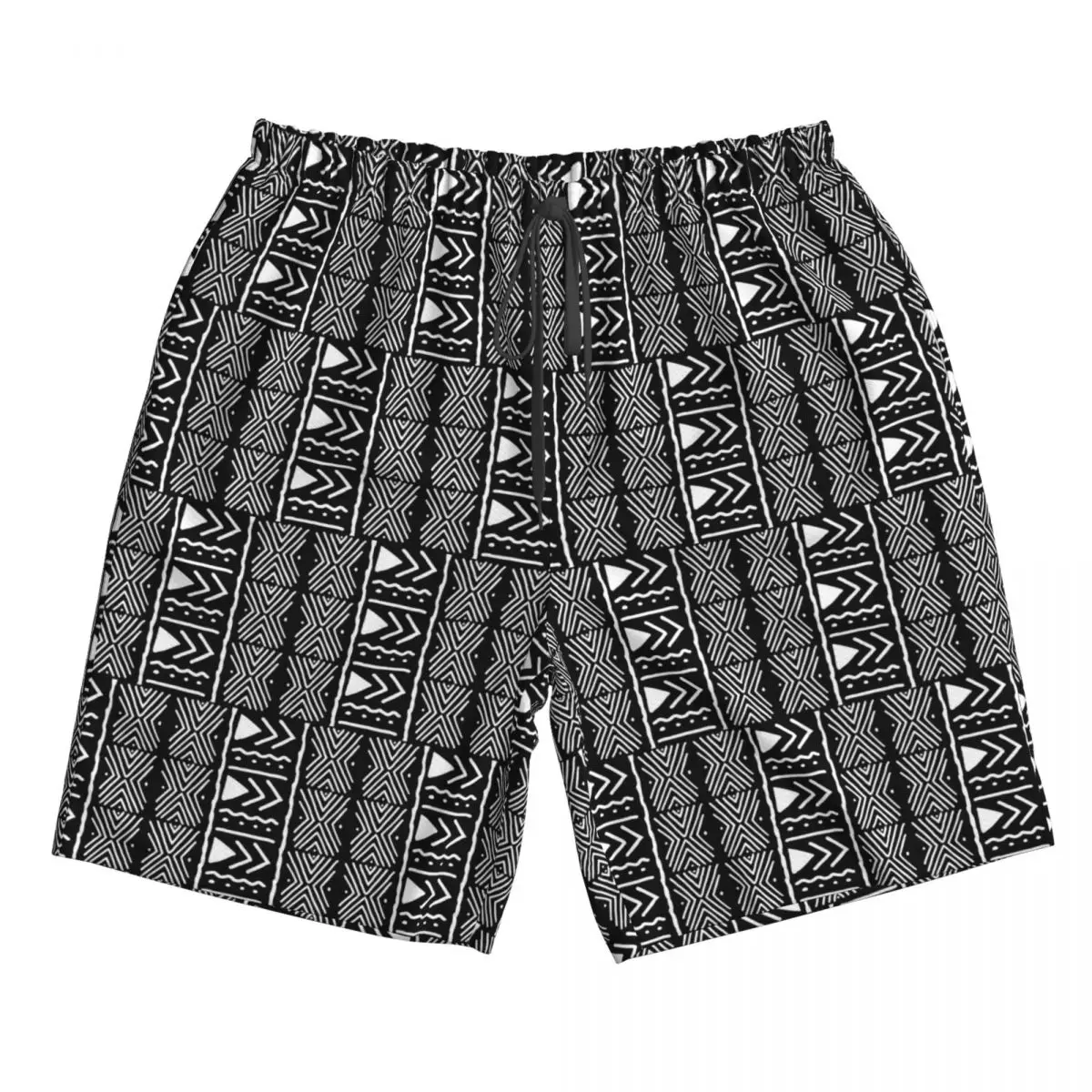 

Black And White African Bogolan Tribal Pattern Trunks Beach Board Shorts Casual Quick Dry Swimming Summer Men Pants