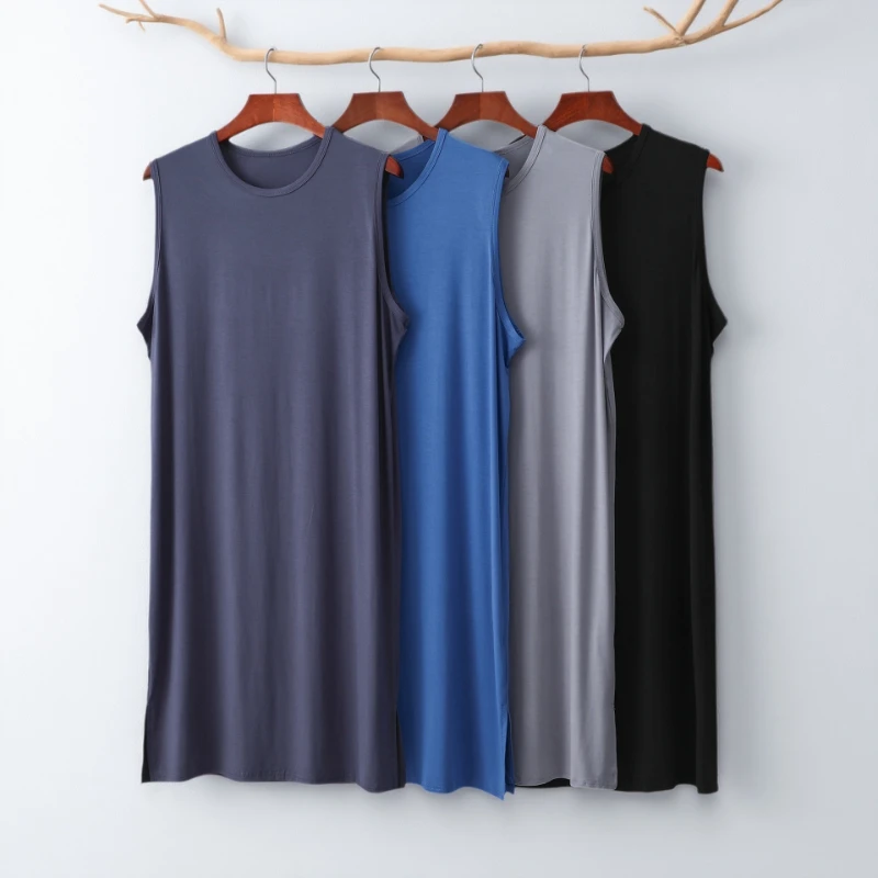 Modal Men's Loose Bathing Robe Vest Dress Morning Robe Bathrobe Plus Size Mid-Length Sleeveless Thin Soft Student Sleepwear