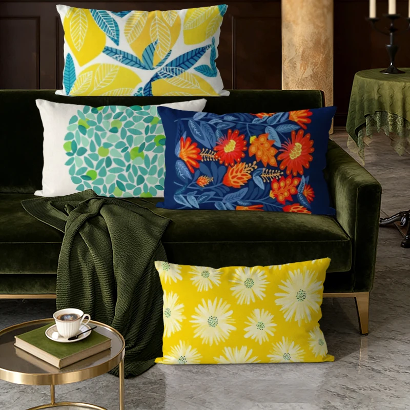 Vibrant Floral & Leaf Throw Pillow Covers Suitable For Sofa Bedroom Car Pillow Cover Cushion Rectangular Back Cushion