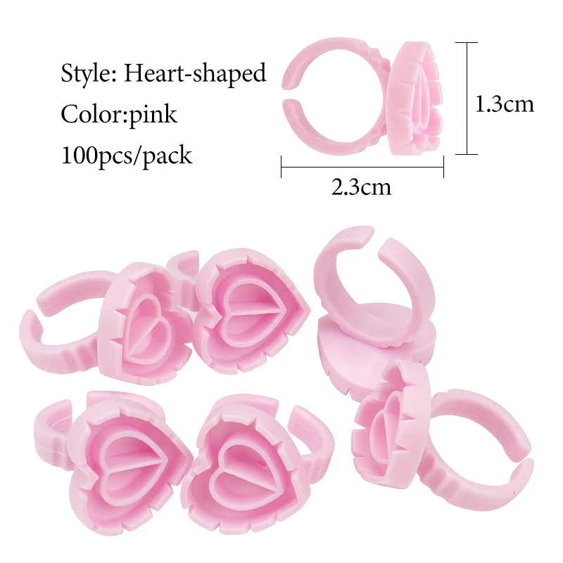 100 Pcs Disposable Eyelash Glue Ring Holder Cup Heart-shaped Plastic Tattoo Pigment Holder Pallet Eye Lash Extension Makeup Tool