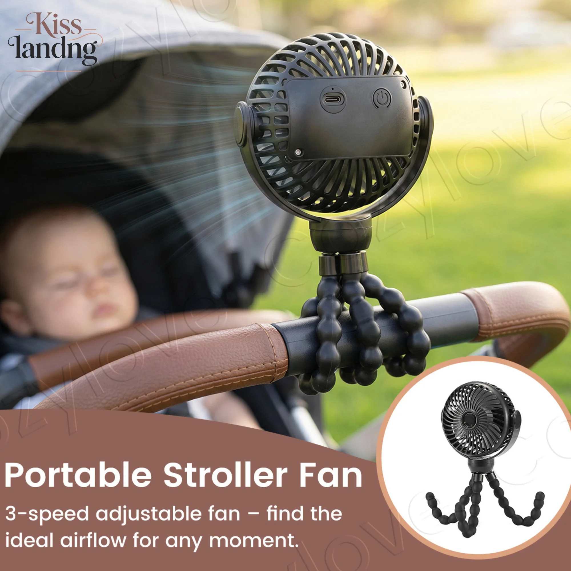 Portable Stroller Fan with Flexible Tripod | USB Rechargeable Mini Clip Fan for Car Seat & Crib