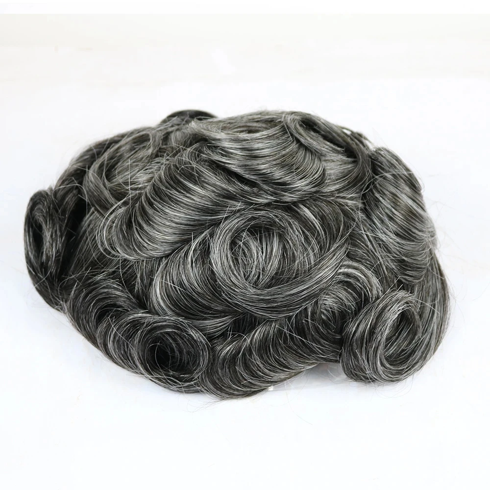 Durable Q6 Swiss Lace & Pu Base Man Wig Bleach Knot System Unit Remy Hair Prosthesis Men Toupee Lace Front Wig Grey Male Hair