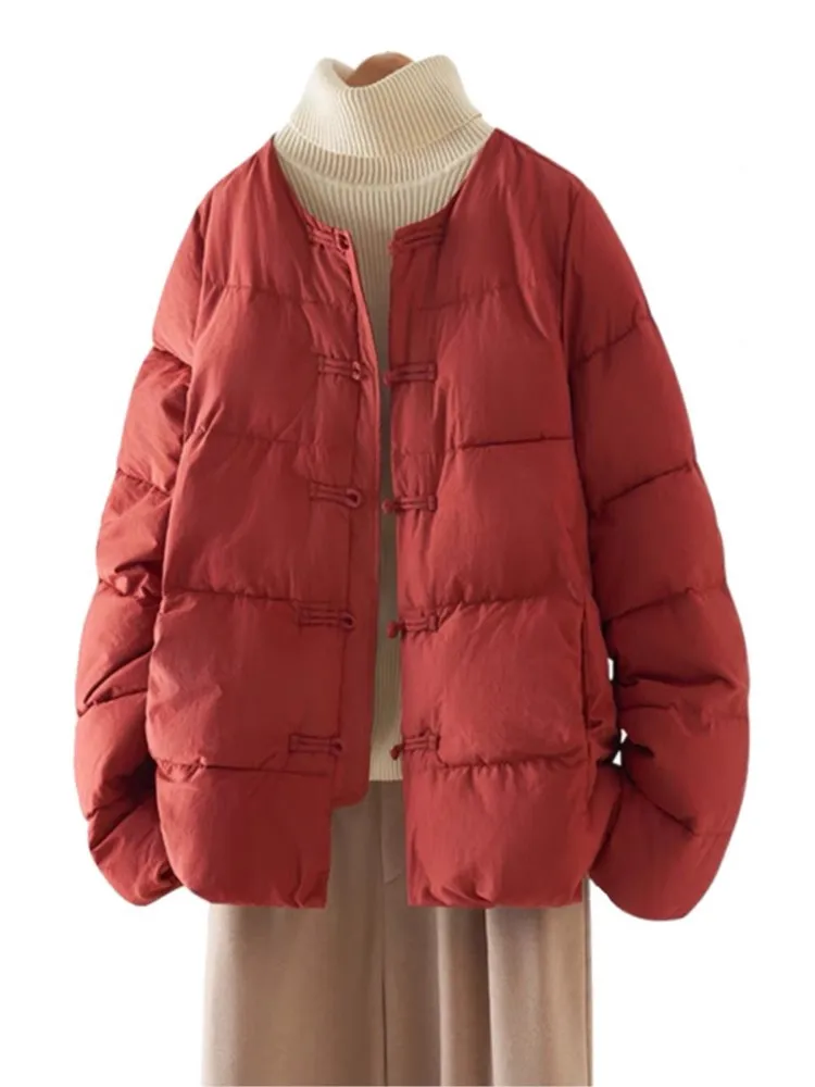 Abrigo de algodón acolchado de invierno para mujer, chaquetas holgadas informales a la moda para mujer, chaquetas rojas de manga larga de gran tamaño para mujer, abrigos