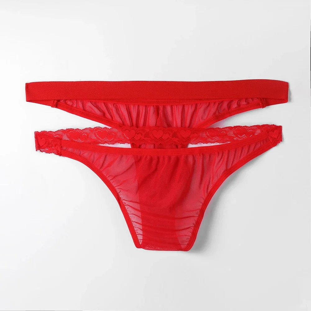 Men Lace Thin Mesh Sheer Lingerie Sexy Accessories Hot Briefs U Convex Pouch G String Bikini Low Rise Underwear Men's Panties