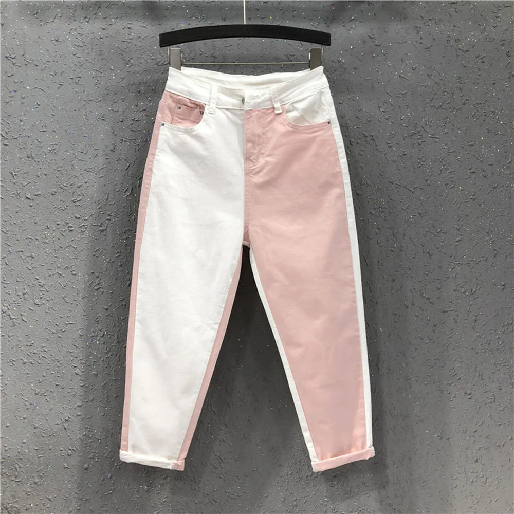 

Spring New Fashion Women High Waist Loose White Jeans All-matched Casual Elastic Denim Cotton Harem Pants