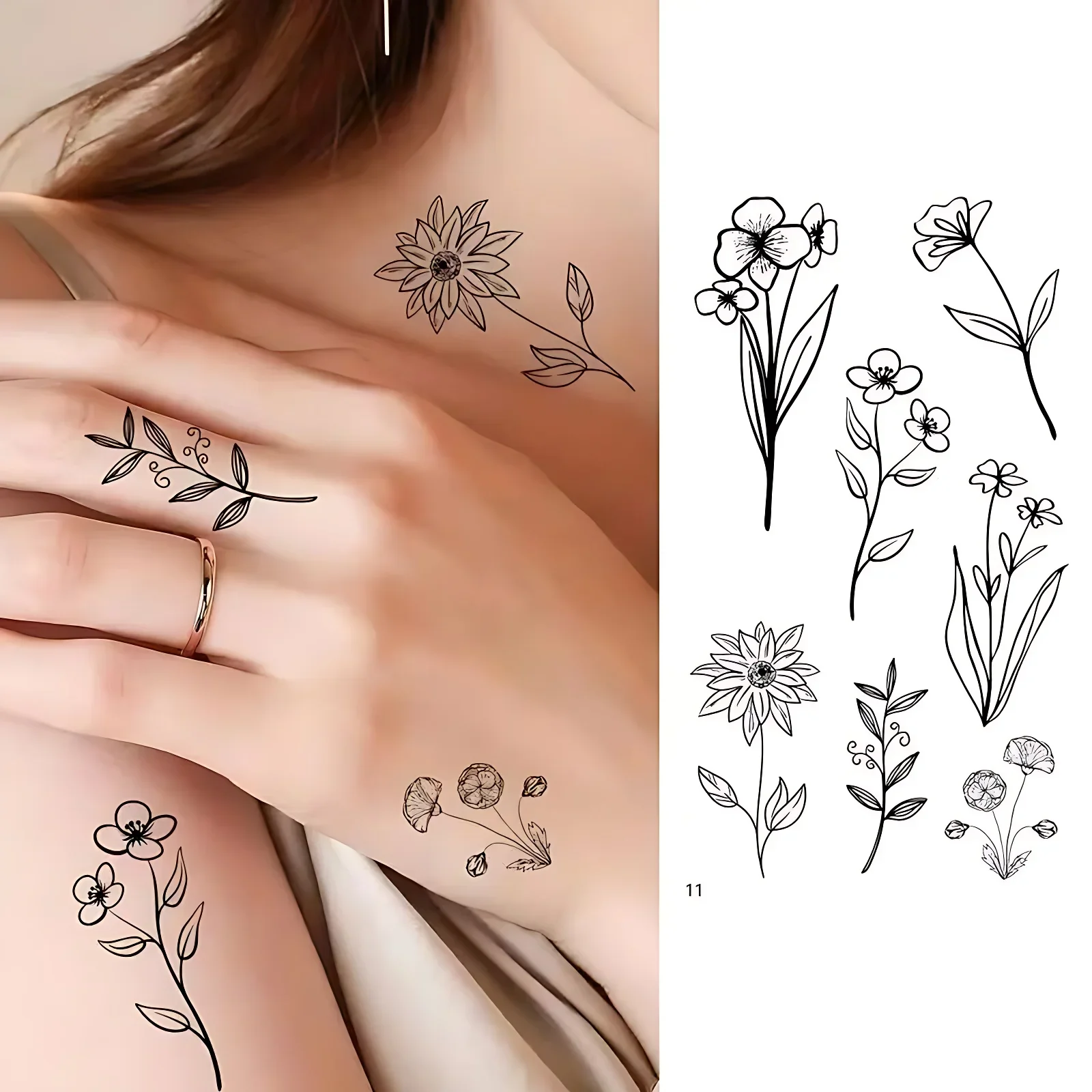 30pcs Dark Black Butterfly Tattoos for Women Female Painting Line Plain Flowers Quote Tatoos Temporary Waterproof Party Favors