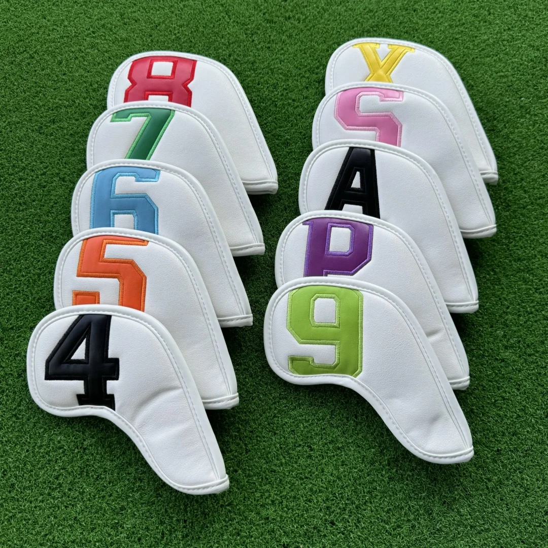 Golf Iron Club Head Covers Magnet Headcovers Fit For Brand Iron Wedges Big Number Long Neck White Black Pu Leather 10pcs/Pack