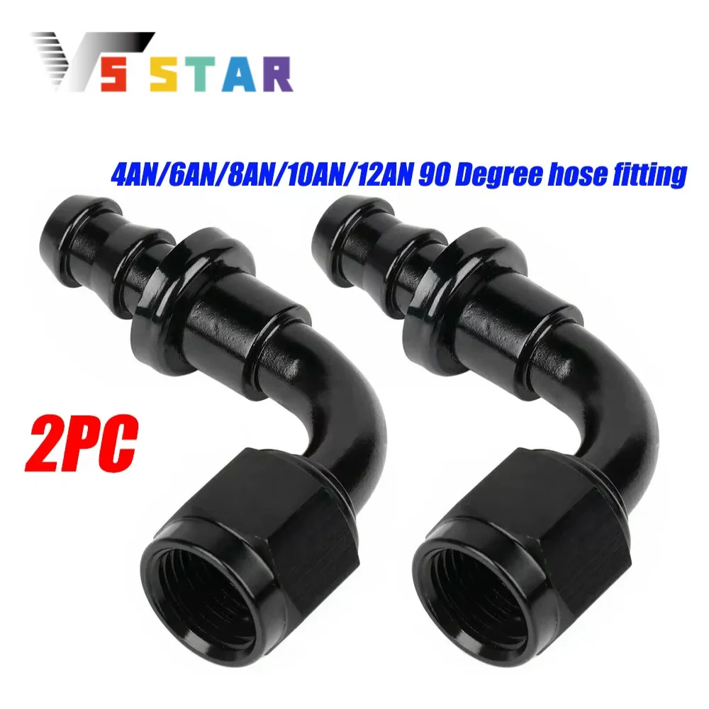 ACCS028 2 pz di Alta Qualità AN4 AN6 AN8 AN10 AN12 Alluminio 90 Gradi Push Lock Tubo Carburante Raccordi Estremità Kit Adattatore Nero TF-1002