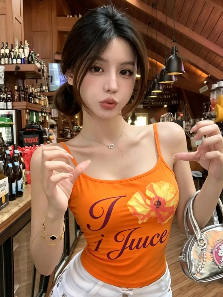 夏休みスタイル ドーパミンカラー ペイントデザイン ショート丈 レディース タンクトップ スパイシーガール シティウォーク プリント Uネック ポリエステル 裏地付き 1