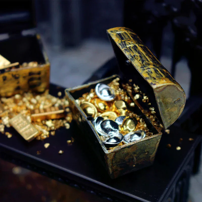 Miniature Gold Ingot, 1/12 Dollhouse Treasure Chest Playset Kids Pretend Play