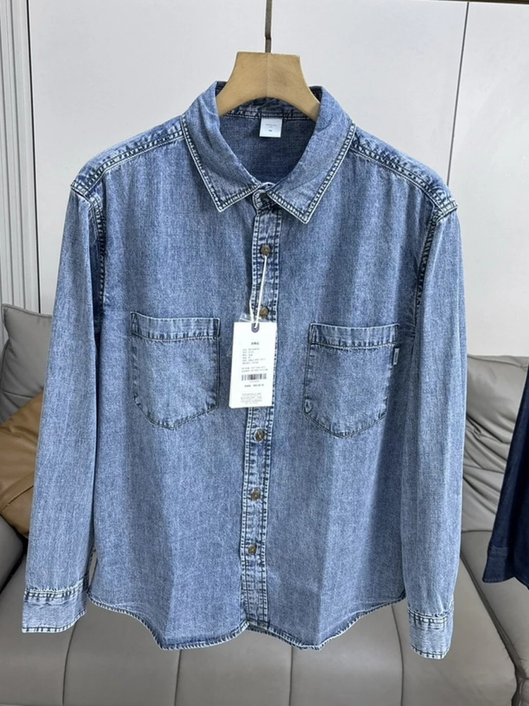 

New Advanced Full Cotton Waed American Retro Long Sve Casual irt Jaet Loose Men's Spring Autumn Denim Outerwear