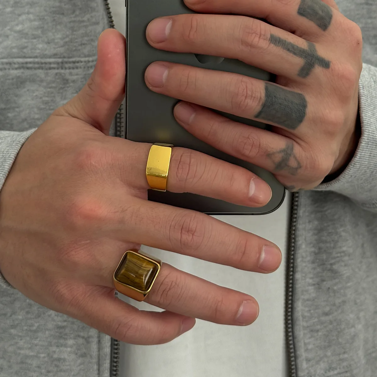 Hip hop personalized gemstone ring, male trend, niche, high-end, cross-border foreign trade, men's index finger ring set