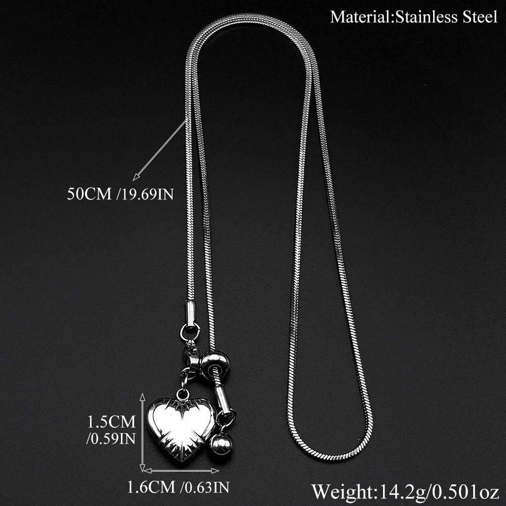 Verstellbare Schlangenkette, Y-Drop-Halskette für Damen und Herren, Street Hiphop, Herzperle, Edelstahl, Y2K-Kette, Schmuckzubehör – Detail 3