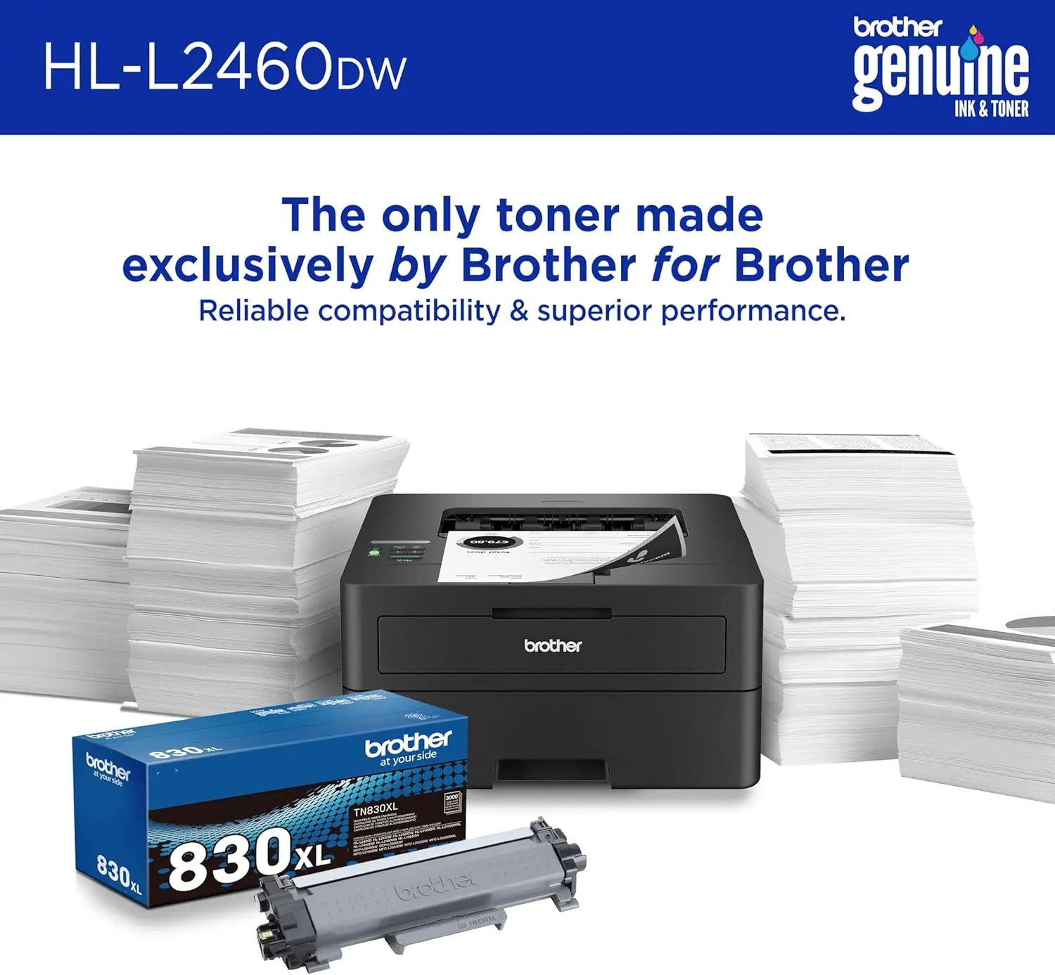 HL-L2460DW Wireless Compact Monochrome Laser Printer with Duplex, Mobile Printing, Amazon Dash Replenishment Ready