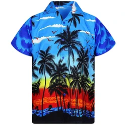 Camisa hawaiana para hombre, camisas holgadas 5xl, ropa de playa con estampado de palmera a la moda, top con cuello cubano de un solo pecho, 2022