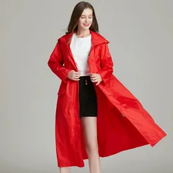 Women Lightweight Red Black Breathable Raincoat Fashion Waterproof Long Rain Coat Adults Outdoor Windproof Men Jacket Rainwear