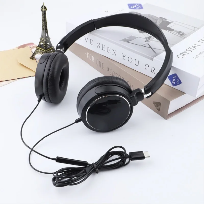 Tipo-c fones de ouvido com fio 3 5mm baixo estéreo dobrável com microfone ajustável adequado para pc mp3 fones de ouvido móveis