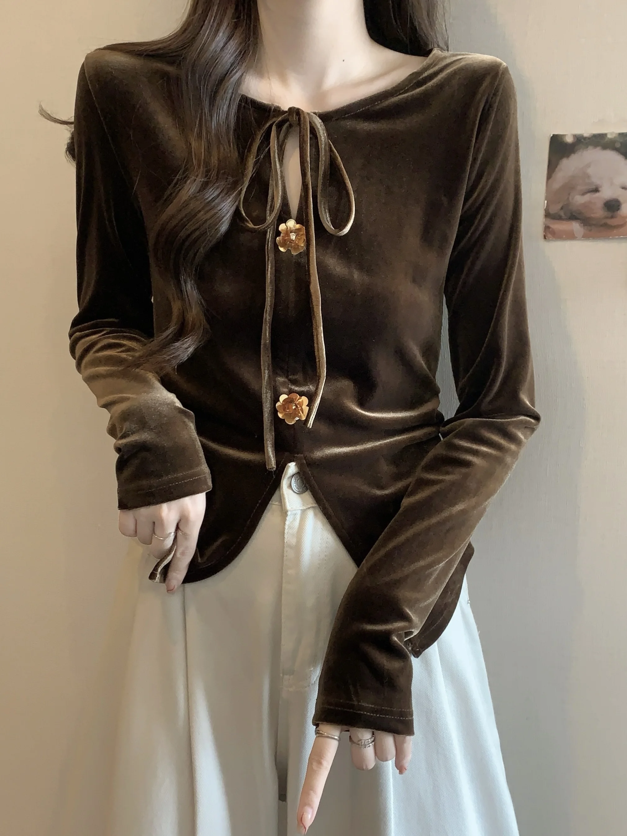 

plus Size Women's Sweet And Spicy Sle Long Sve T-irt Velvet Base irt Slimming Trendy Autumn Spring Faion Top