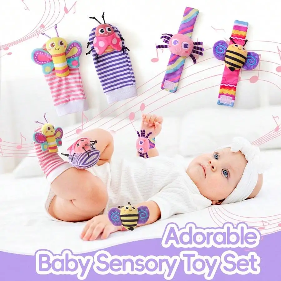 Baby Rattle Socks, Sensory Toy with Rattling Sound & Insect Design, Gift for Newborns 0-2 Years