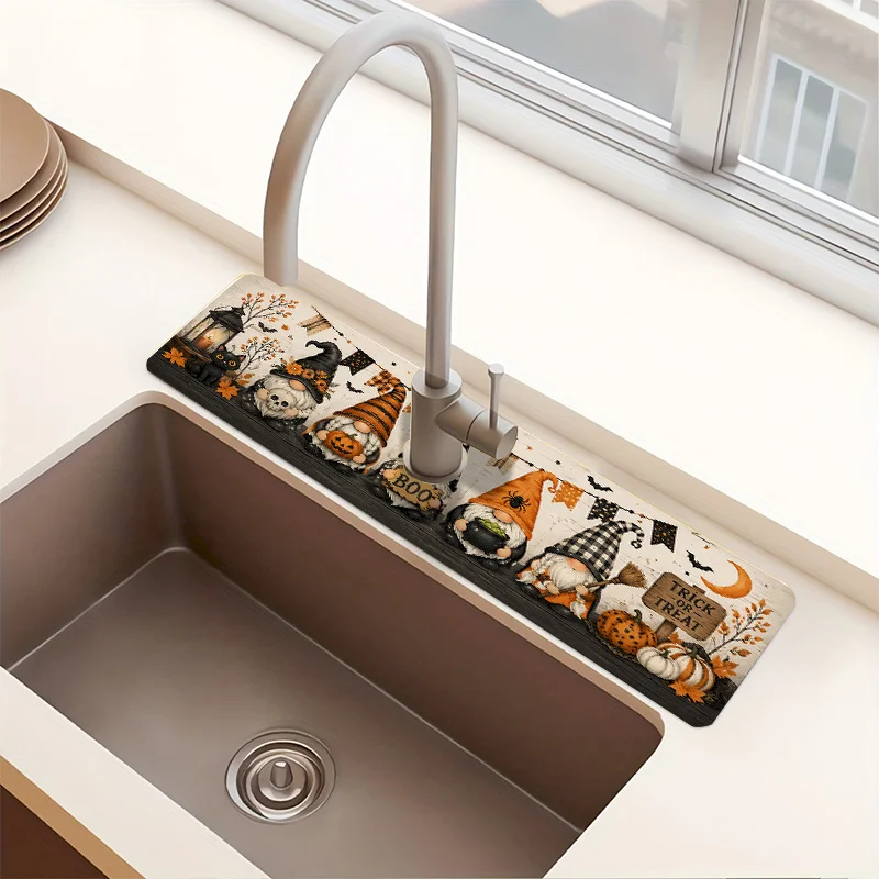 VIKAMA Halloween Pumpkin Faucet Absorbent Pad Kitchen Splash Proof Quick Drying Anti Slip Dripping Pad Home Decoration